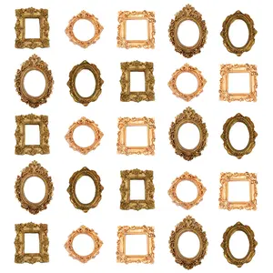 Set of 25 Vintage Gold Mini Picture Frames, Ornate Resin Small Frames for Tabletop Display – Antique Decorative Frames for Aesthetic Room Decor