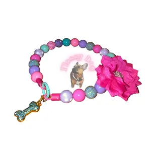 Miss Priss Beaded Dog Collar | Durable & Unique Collar with Beads | Custom Pearl Dog Necklace | Luxury Pet Jewelry | Pink, purple and aqua