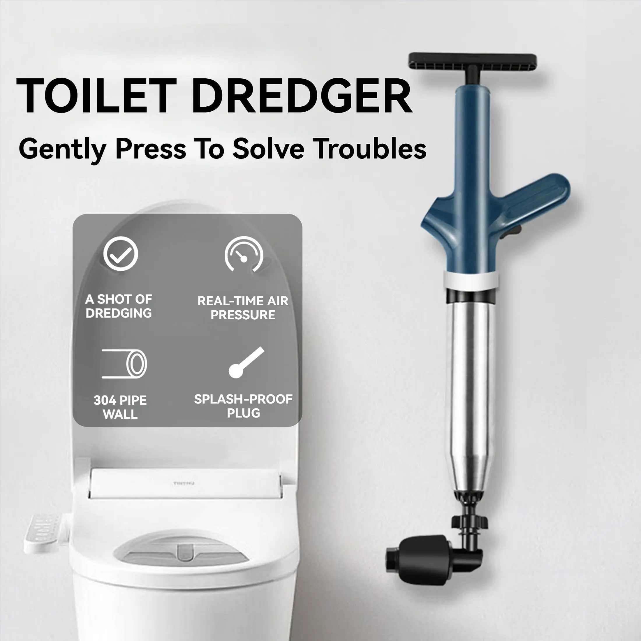 High Pressure Toilet Plunger - Air Pump Drain Unclogger For Bathroom, Shower & Kitchen Sinks