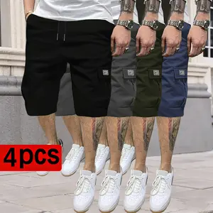 Men's 4-Pack   Summer Trendy Casual  Multi-Pocket Design Comfortable Breathable for Outdoor Leisure Sports Everyday Wear Elastic Drawstring Waist - Menswear run zipper shorts solid flap pocket  short straight leg fashion quick dry cargo mens golf