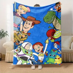 DISNEY CLASSIC Toy Story Characters on Blue Background - Perfect for Home Decor, Couch Blankets, and Outdoor Blankets