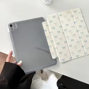 Blue Small Fresh Bow Adjustable Bracket Pen Slot Foldable Non-Slip TPU Protective Case for iPad Mini Air Pro 10th 11th Gen