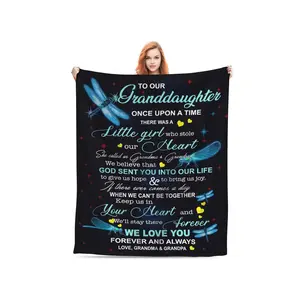 Heartwarming Dragonfly & Heart Sentimental Blanket for Granddaughter – Loving Message from Grandma & Grandpa