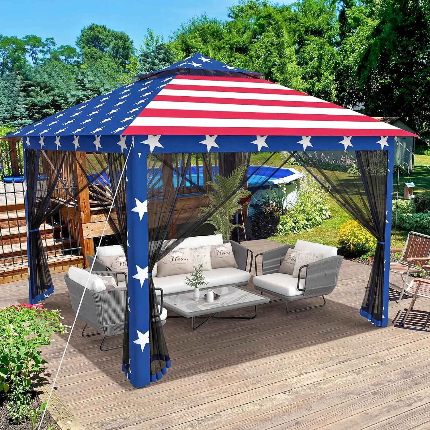 COSTWAY 11/11.5FT Pop Up Gazebo, Easy Setup Outdoor Gazebo with Center Lock, Mesh Netting, Heavy-Duty Metal Frame, 2-Tier Vent, Carry Bag for Patio Backyard Deck Poolside