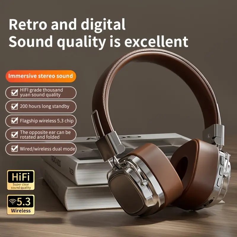Wireless Over-Ear Sports Headphones - HD Stereo Audio, Deep Bass, BT 5.3, Built-in Microphone, 20H Playtime, Fast Charging, 250mAh, Type-C Port Charging, Rechargeable Headset for Adults, Outdoor Use