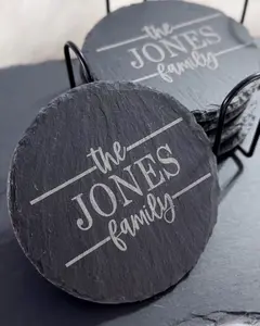 Custom Coaster Set of 6 | Engraved Slate Coasters | Custom Wedding Gift Set | Personalized Housewarming Gift | Monogram Stone Coasters Customized Tableware