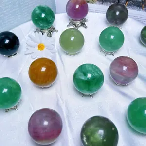 Rainbow Mix Fluorite Sphere, Crystal Ball, Energy,Calm, Healing and Meditate Crystal, 35mm