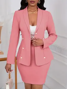 Women's New Fashion Buttoned Slim Fit Lapel Cardigan, Elegant Suit Jacket Set, Stylish Chic Women's Outerwear, Perfect for Casual & Formal Wear