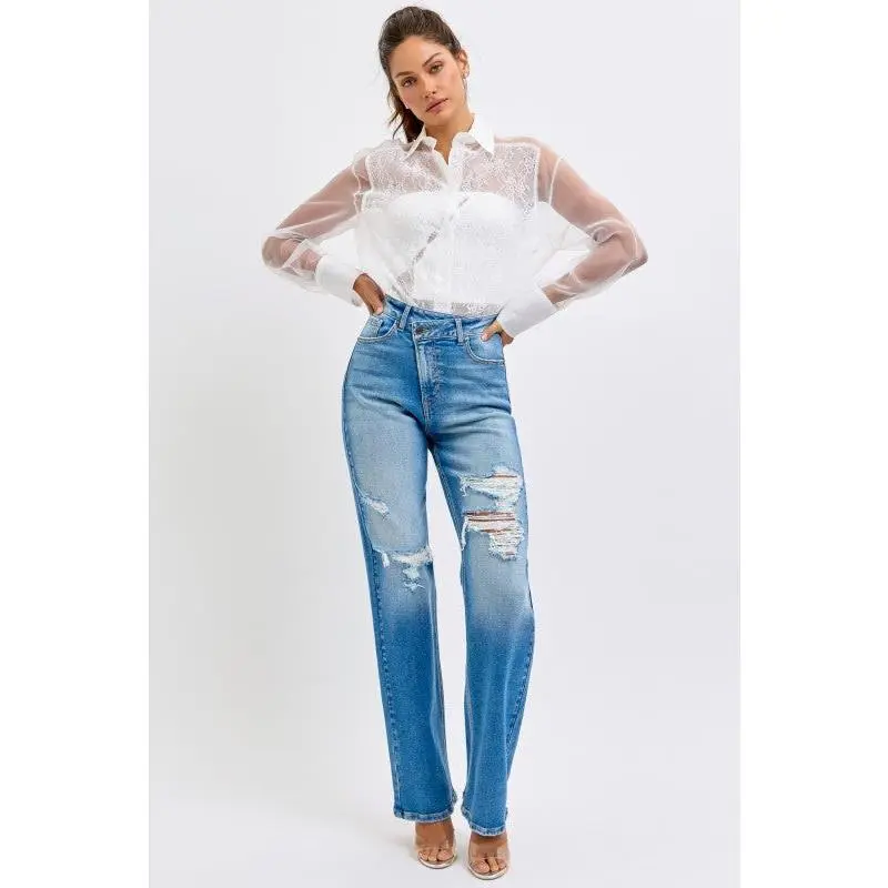 Cello high rise jeans with fun button