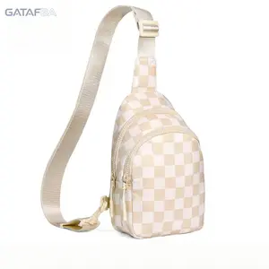 GAINSNS Checkerboard Plaid Checkered Sling Bag for Women Fashion Small Travel Chest Pack Crossbody Bag Lightweight Fanny Packs with Adjustable Shoulder Strap for Women Men Workout Travelling Hiking Running