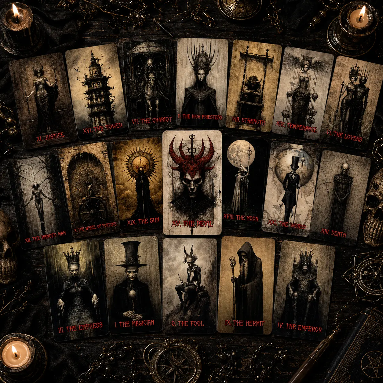 Horror Inspired Tarot Card Deck, 78 Gothic Dark Fantasy Illustrated Cards for Collectors and Gift Giving