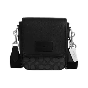 Coach Lucas 16 Classic Monogram Magnetic Closure Leather and Fabric Crossbody Bag for Men in Black