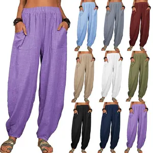 VibeHiveNeoVerseWomen'sCasualPantsLooseCottonAndLinenHomeHaremTrousers-HWomenswearBottom