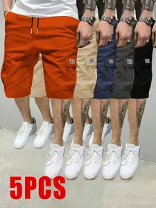 5-Pack Men’s Lightweight Cargo Shorts, Elastic Drawstring Waist, Multi-Pocket Utility Casual Shorts, Wrinkle-Resistant Quick-Dry Work Shorts for Travel, Outdoor Hiking & Everyday Wear