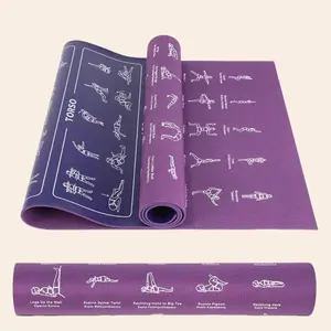 TOPSO Fitness Mat Anti-slip Yoga Exercise Mat with Poses Purple Blue 173x61cm PVC 6mm Thick for Running Fitness Equipment Sports Trend