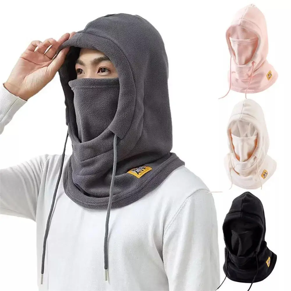 Hooded Fleece Balaclava Ski Mask, Multipurpose Windproof Face Cover for Men & Women with Adjustable Drawstring for Snowboarding & Hiking