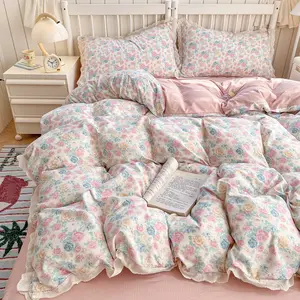 3-Piece Bedding Set with Elegant Floral Prints, Includes Fitted Sheet & Pillowcases, Twin Size 86x70 Inches, All-Season Comfortable Sleepwear, Breathable Duvet Set