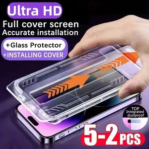 2-5 Pack Ultra HD Glossy Tempered Glass Screen Protector For iPhone 16 17 Pro Max 17 Air 16e 15 14 Plus 13 12 Mini 11 XR X XS Max,One-Click Film Applicator,Full Coverage,Edge Protection,Anti-Fingerprint,Shatter-Proof with Tool Included