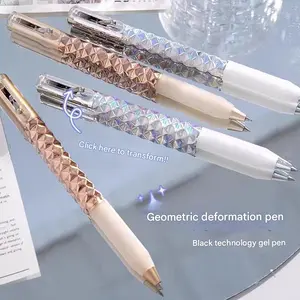 Geometric Shape Gel Pen, Multifunctional Student Clicker Brush Pen, Quick-Dry Office Signature Pen, Stress Relief Design, Writing Tool, Writing Instrument
