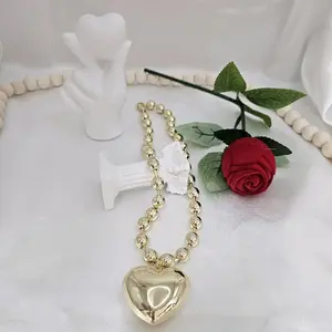 Valdiviajewery #1131 Plain 14k Gold Plated Heart and Ball Necklace, High Quality