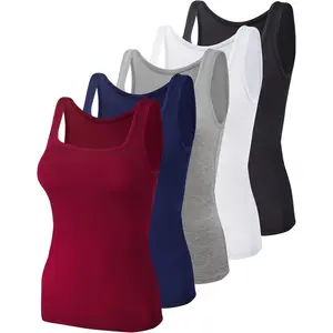 Women's 5-Pack Square Neck Sleeveless Undershirts, Feminine Comfortable Lady Tops for Leggings Matching