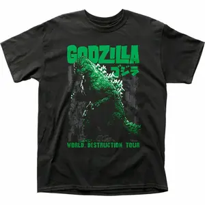 Godzilla World Destruction Tour T Shirt Mens Licensed Pop Culture Movie Black, Graphic tees, Streetwear, Men gifts, Short sleeve, cotton, Top, Menswear