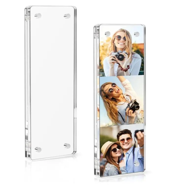 2-Pack Acrylic Magnetic Photo Frames, 2x6 Inch Clear Rectangular Stand-Up Picture Holders for Fridge, Rounded Corners, Double-Sided Display with Clips, Fridge Magnets for Instax Photos, Polaroid Pictures, Family Photos, Home Office Decor & Gifts