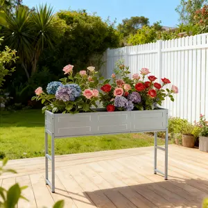 Galvanized Steel Elevated Outdoor Raised Garden Bed Frame with Sturdy Legs Heavy Duty Vertical Planter Box with Drainage Holes Rust Resistant Metal Construction for Backyard Balcony Terrace Modular Design for Herbs Flowers