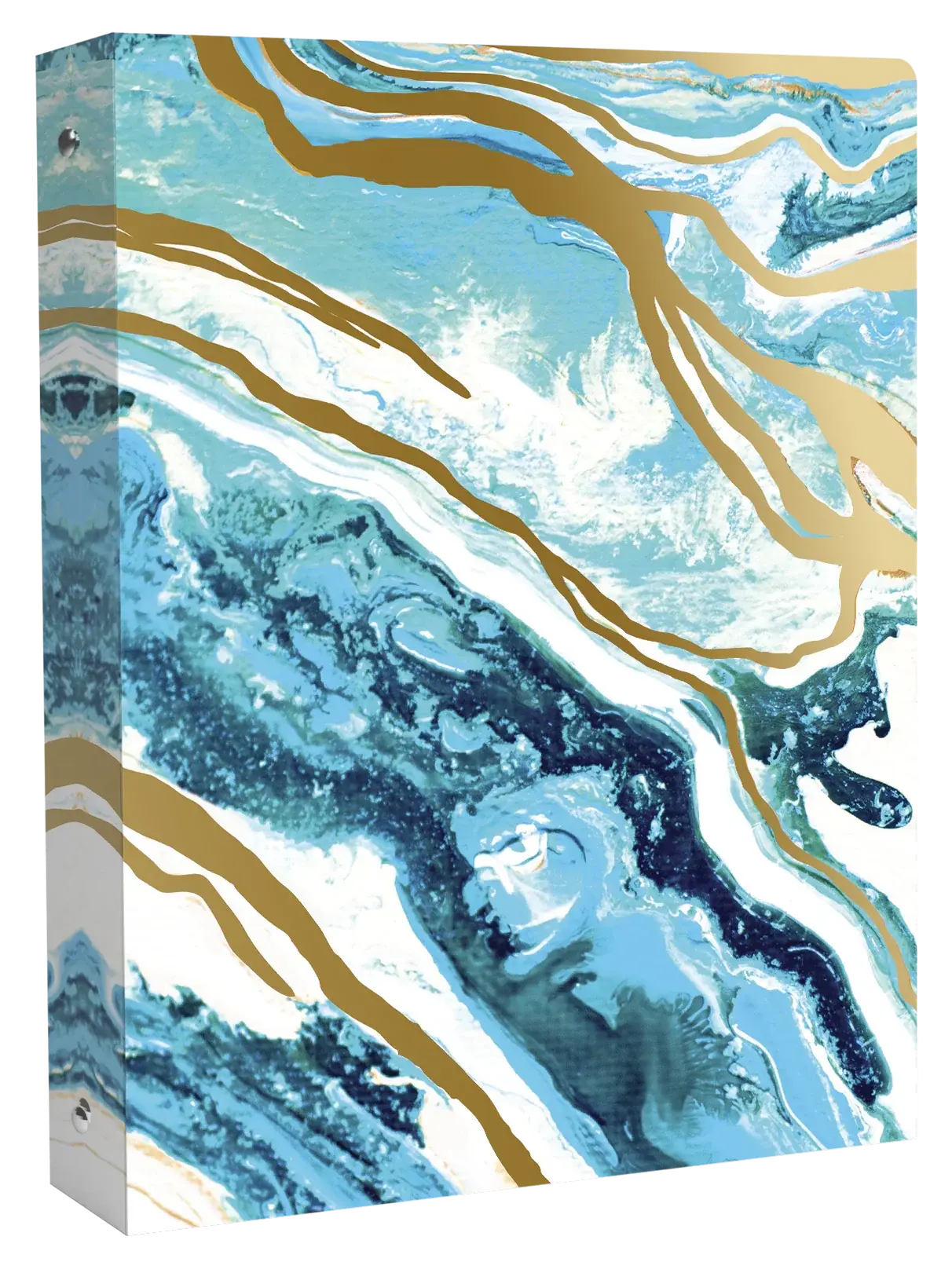 Binder Geode - Marbled Design in Blue White and Gold Colors Durable Binder Material Versatile for Crafting and Documentation 10" x 11.5" 1.5" Width 1" Metal Rings Inside Strong Sturdy Laminate Material
