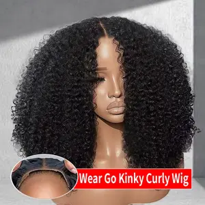 Wear And Go Afro Kinky Curly Glueless Human Hair Wig 200% Density Peruvian Deep Curly 7x5 HD Glueless Wig Human Hair Ready To Wear And Go Pre Plucked 100% Human Hair Wig On Sale