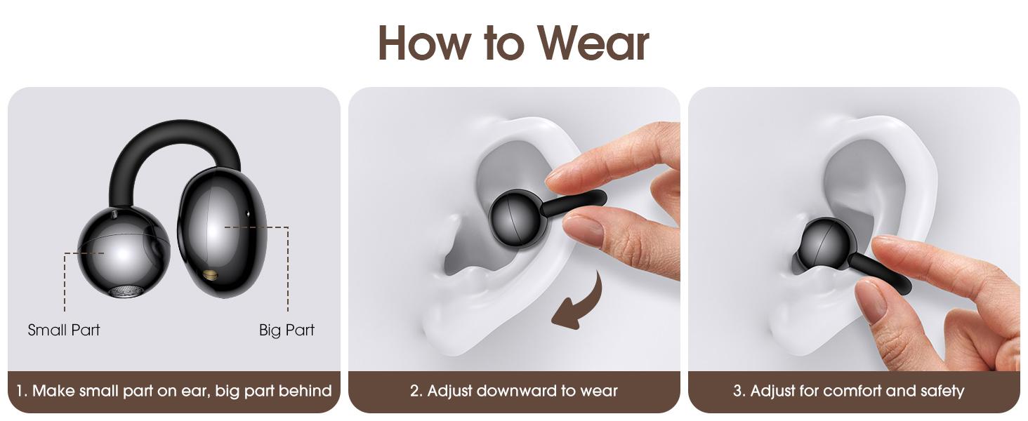 Clip-On Earbuds, Lightweight Comfort with Anti-Drop Design Open Ear Earbuds Bluetooth 5.4, 50H Battery Open Ear Headphones, Waterproof, Perfect for Glasses Wearers, Sports and Workouts