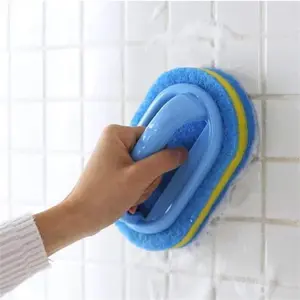 Bathroom Sponge Scrubber, 1 Count Cleaning Brush with Handle, Household Bathroom Cleaning Tool for Tub Tile