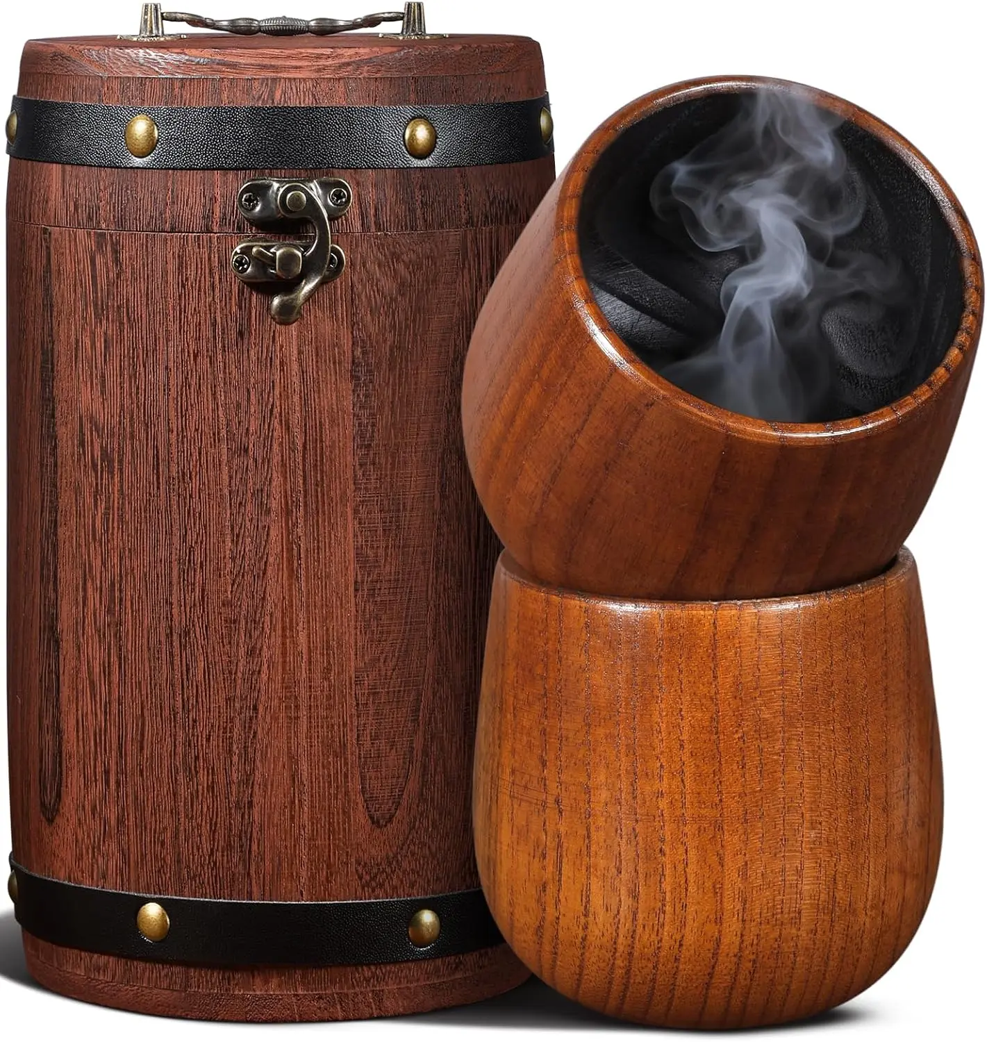 Coralogo 2-Piece Handmade Wooden Gift Set - Charred Interior, Lightweight Linen Accessories, Exquisite Gift Box, Birthday Gift for Adults