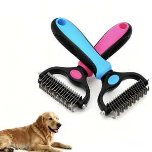 Pet Grooming Brush for Dogs & Cats, Double-Sided Shedding & Dematting Undercoat Rake, Pet Detangling Comb for Mats and Flying Hair, One-Click Clean Grooming Tool for Seasonal Shedding