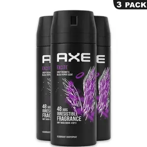 AXE Excite Scented Deodorant Body Spray 3-Pack (5.08oz/150ml) - Crisp Coconut & Black Pepper, 48-Hour Long Lasting Odor Relief for Body Care, Smell Good Option, Odor Relief Deodorants summerwins
