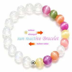 Sun Reactive Bracelet Photochromic Beads Bracelet Ultraviolet Color-Changing Elastic Bracelet for Women Girls Teen 2.75In/7cm Dia. 8g Weight