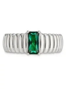 Sterling Silver Jordyn Emerald Ribbed Band Ring