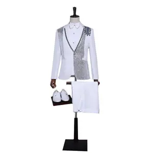 MengDDshopStagePerformanceClothingMaleSlim-fitSequinSingerHostMCDressSuitJacketPhotoStudiosuitClothesBlackandWhiteJacketFabricMenswearFashionTop