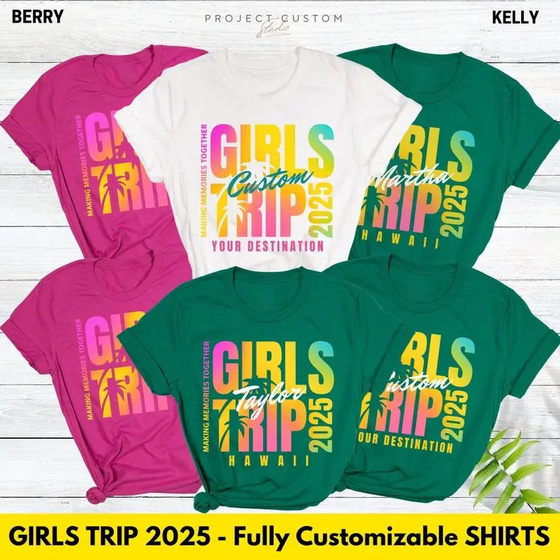 Custom Girls Trip 2025 Shirts Personalized Girl Vacation Weekend Matching Tshirts Beach Summer Vacay Mode Tees Girl Gang Group T-shirts Gift