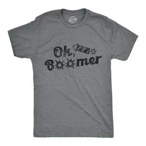 Mens Ok Boomer Fireworks T Shirt Funny 4th Of July Graphic Novelty Tee Mens Funny T Shirts Cool Vintage Fashion T-Shirt Gift Classic Menswear Patriotic Apparel for Men Novelty Tees for Guys Dark Grey