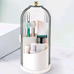 Rotating Toothbrush Holder with Sliding Lid, Toothpaste & Bathroom organizer