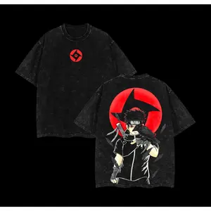 Shisui Uchiha x Naruto Anime Double-Printed Vintage Washed Oversized Short-Sleeve T-Shirt, Comfortable Heavyweight Cotton Fashion Fabric, Unisex Naruto Manga Merch for Shisui Fans