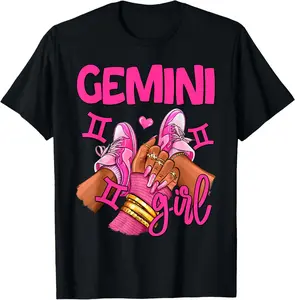 100%cotton Gemini Girl Birthday Queen Women Sneakers Zodiac Sign T-Shirt Graphic Womenswear