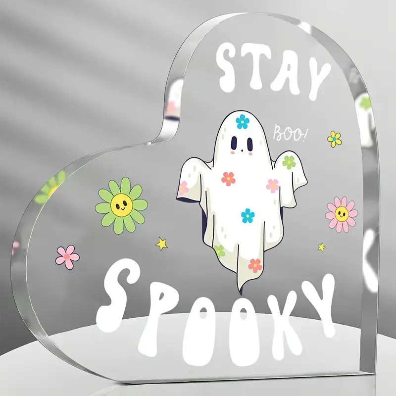 Cute Halloween Spooky Heart Crystal Acrylic Gift Stay Spooky Acrylic Heart Decorations - Perfect Halloween Gifts for Friends and Family, Great for Home and Birthday Party DecorationsHalloween Decorations
