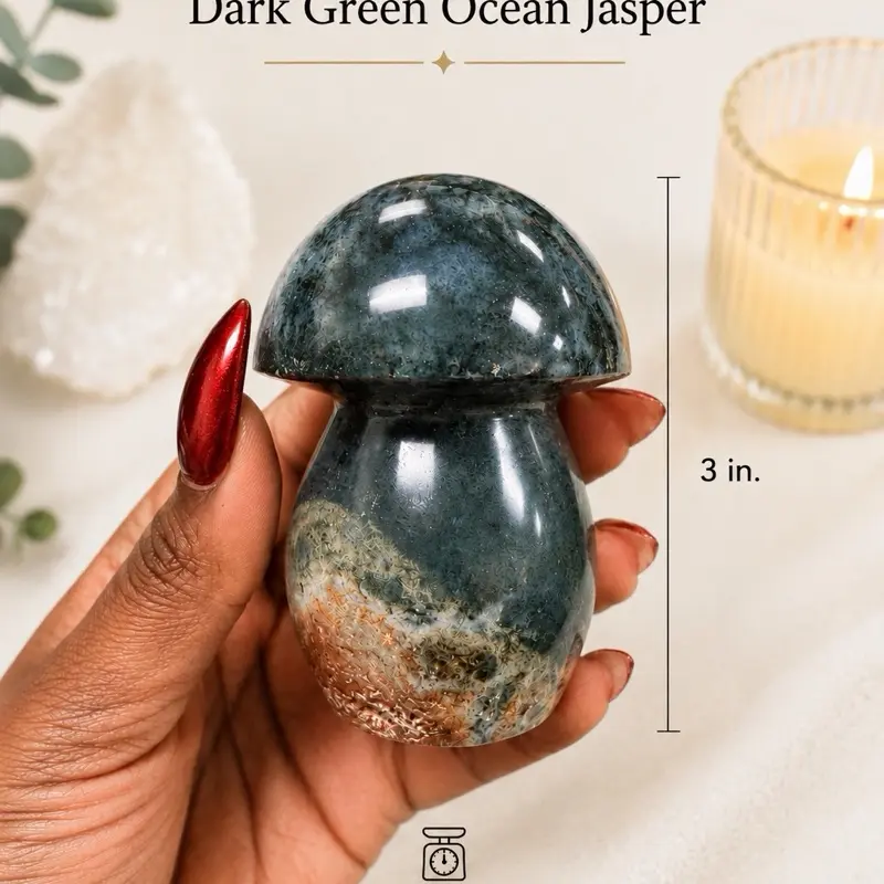 Large Ocean Jasper Crystal Mushroom | Hand Carved Natural Ocean Jasper | 4 Inch Collector Crystal