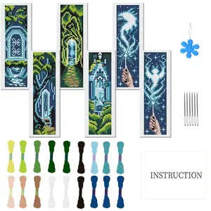 6-Piece Cross Stitch Bookmark DIY Kit, Beginner-Friendly Craft Set, Includes Fabric, Thread, Tools, Perfect for Sewing Beginners & Handicraft Lovers