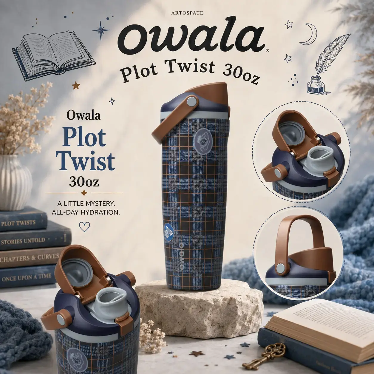 Owala Plot Twist 30oz FreeSip Sway Water Bottle – BookTok Book Club Bottle for Readers, Back to School, College, Study Sessions & Campus Life