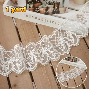 Lolita Glossy Mesh Embroidered Lace Trim, Embroidered Flowers, 1 Yard 9.5cm Fabric Sofa Skirt Sleeve Decoration, DIY Supplies