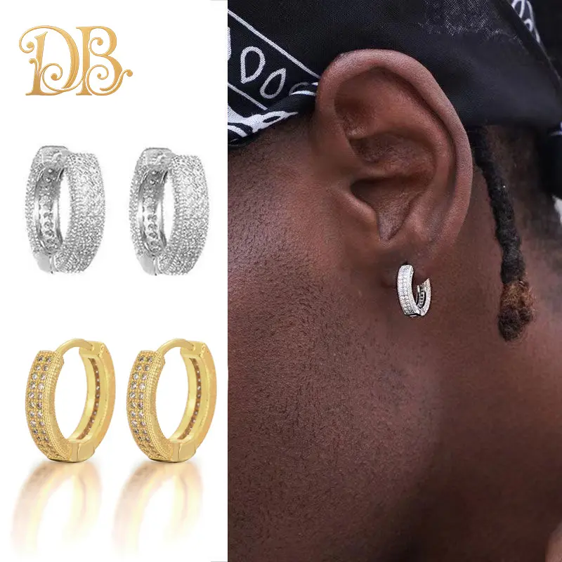 Men's Stvlish Rhinestone Decorated Hoop Earrings, Trendy All-match & ExguisiteJewelry for Birthday Gift Personalized Double Row Zircon Ear Buckles pretty studs sleepers  earrings simple elegant geometric design