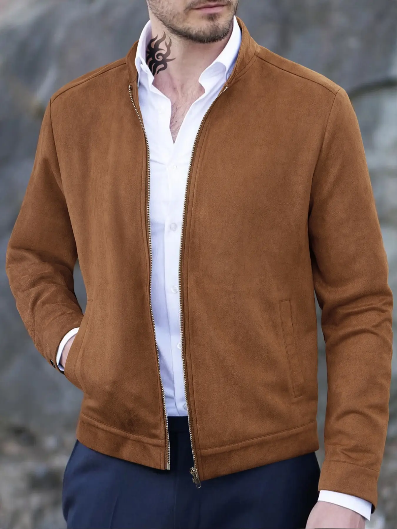 Men's Lightweight Casual Full-Zip Fleece Jacket, Casual Fitted Jackets, Coats, Warm Outdoor Wear, Versatile Layering Piece, Ideal for Cold Weather Activities